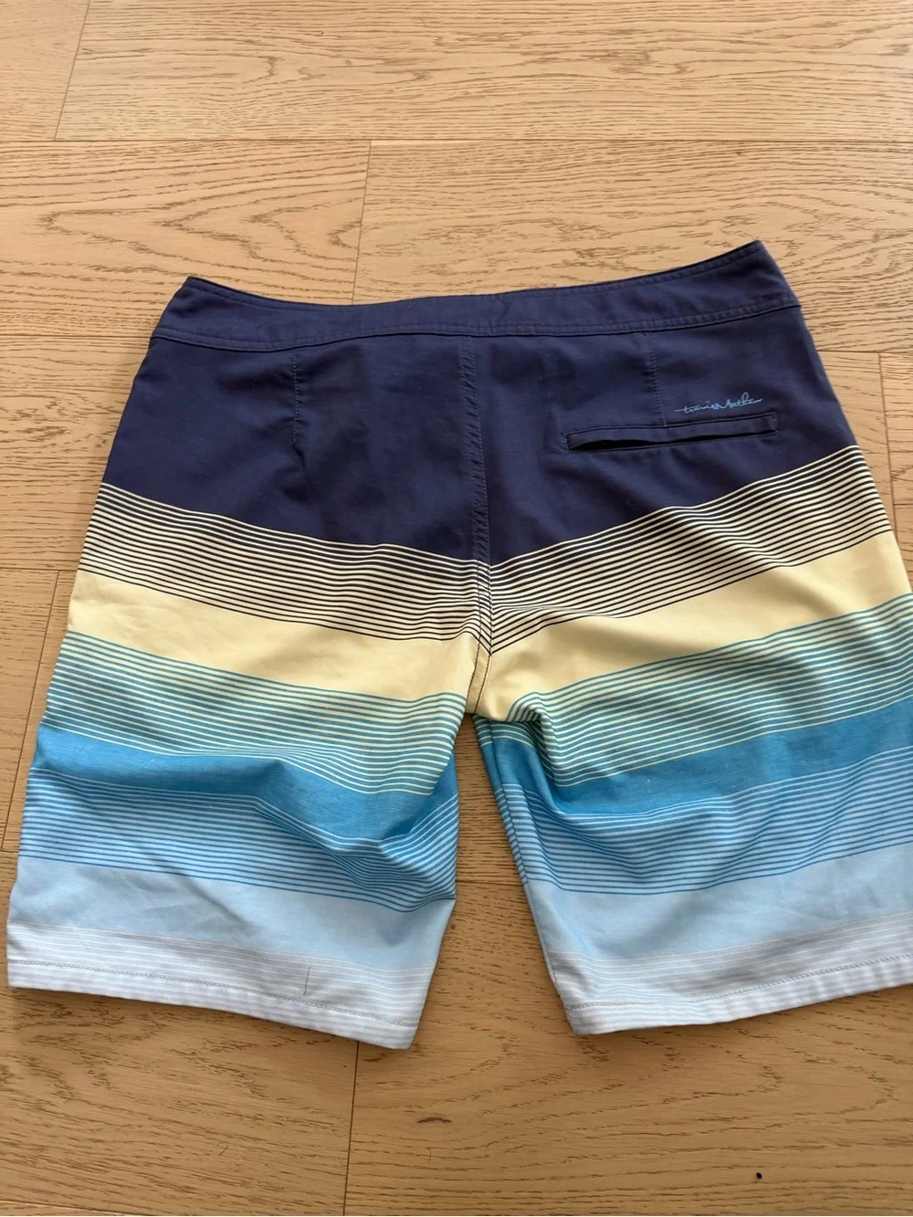 Men's Navy & Blue Gradient Stripe Swim Trunks